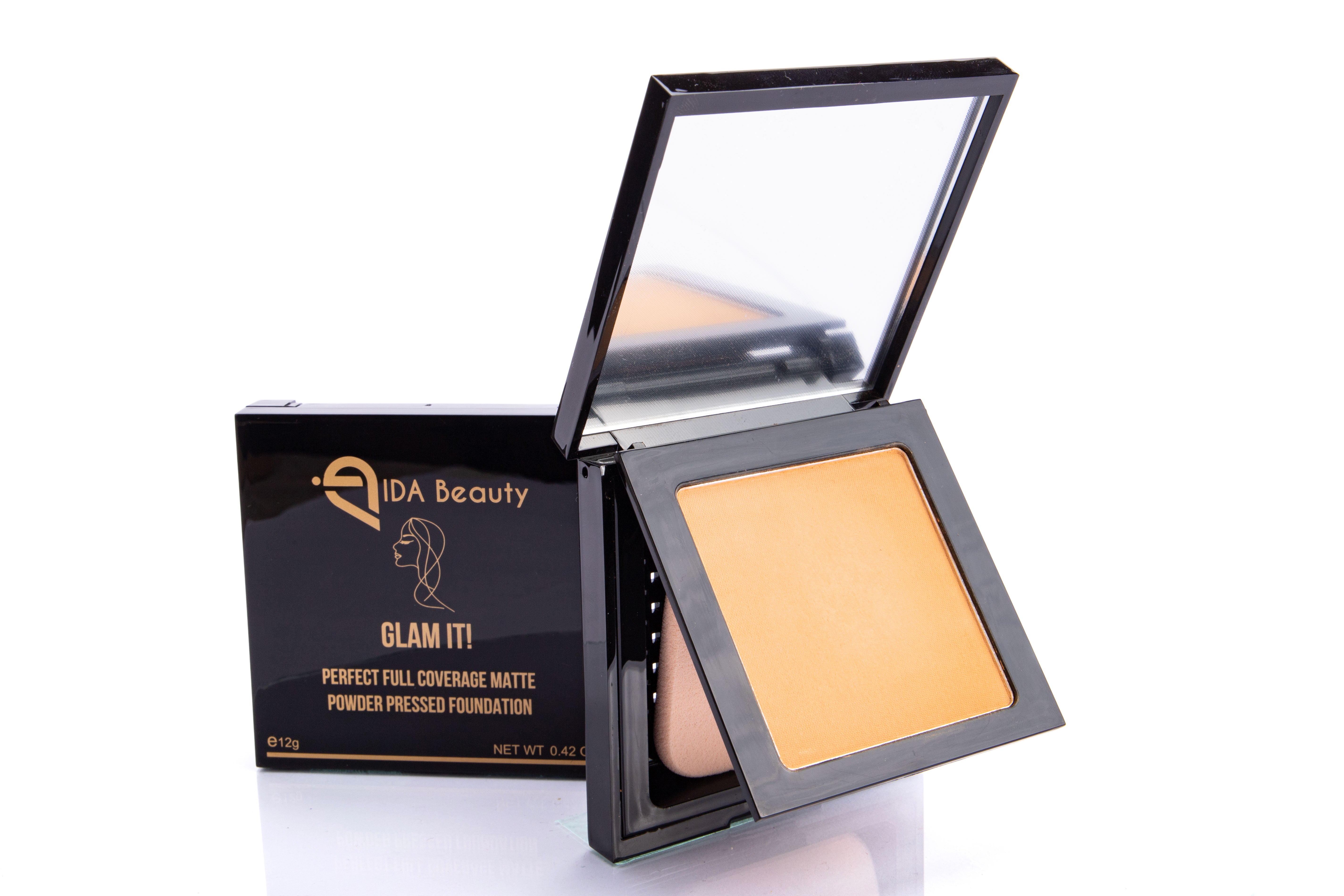 Glam It! Perfect Full Coverage Matte Powder Pressed Foundation. Designed for All Skin Types and Tones