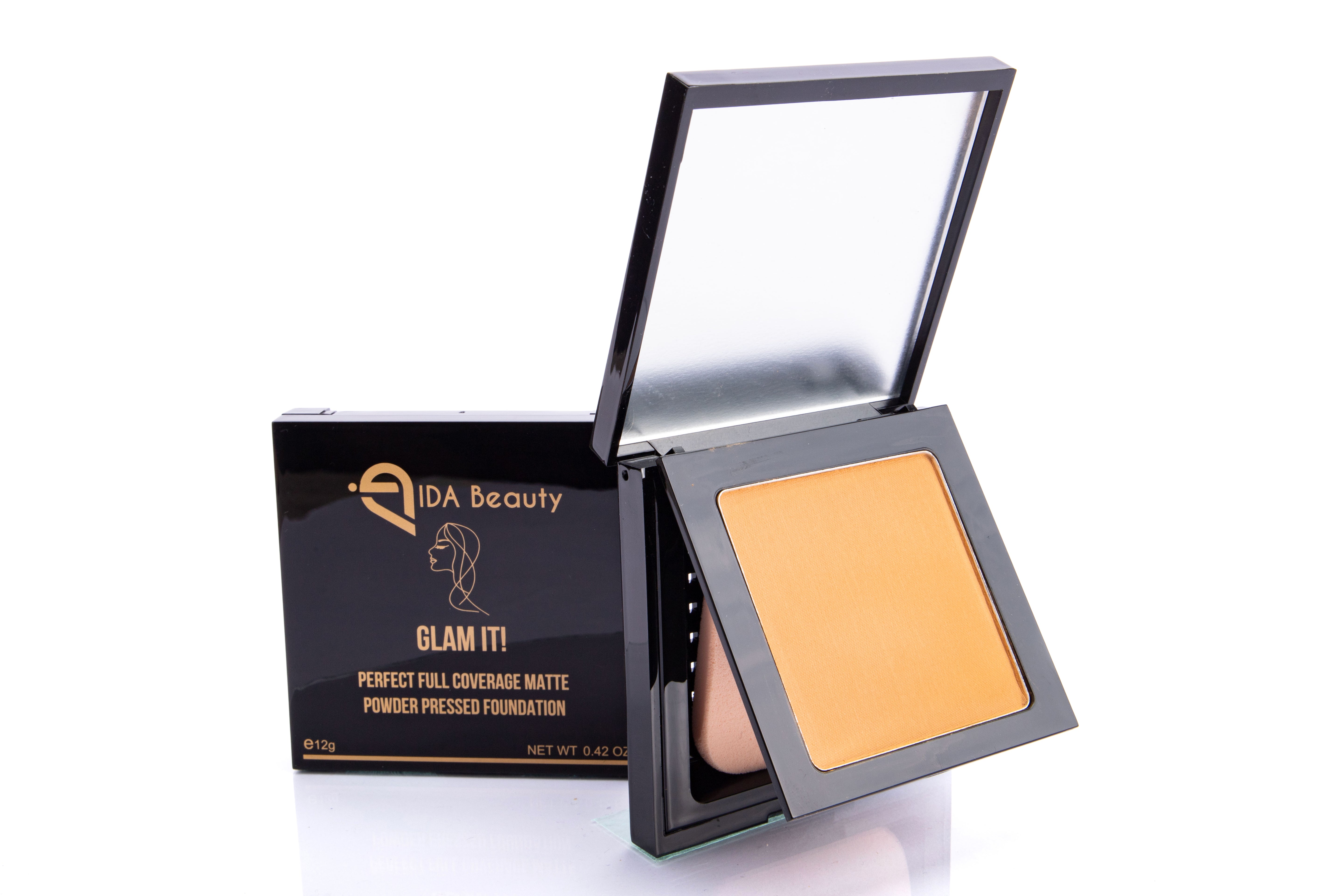 Glam It! Perfect Full Coverage Matte Powder Pressed Foundation. Designed for All Skin Types and Tones
