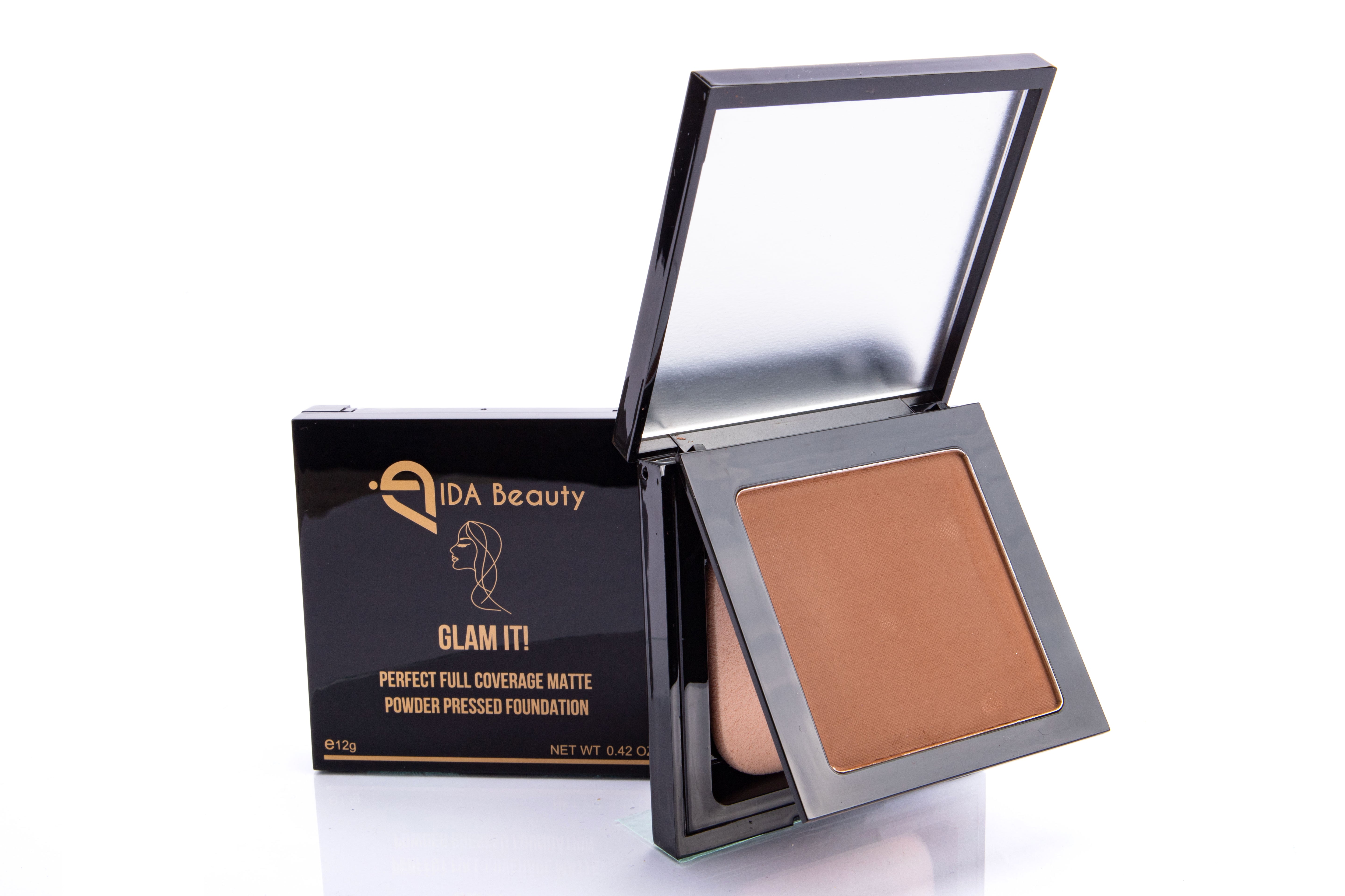 Glam It! Perfect Full Coverage Matte Powder Pressed Foundation. Provides Ultra-Hydration with Caking or Creasing