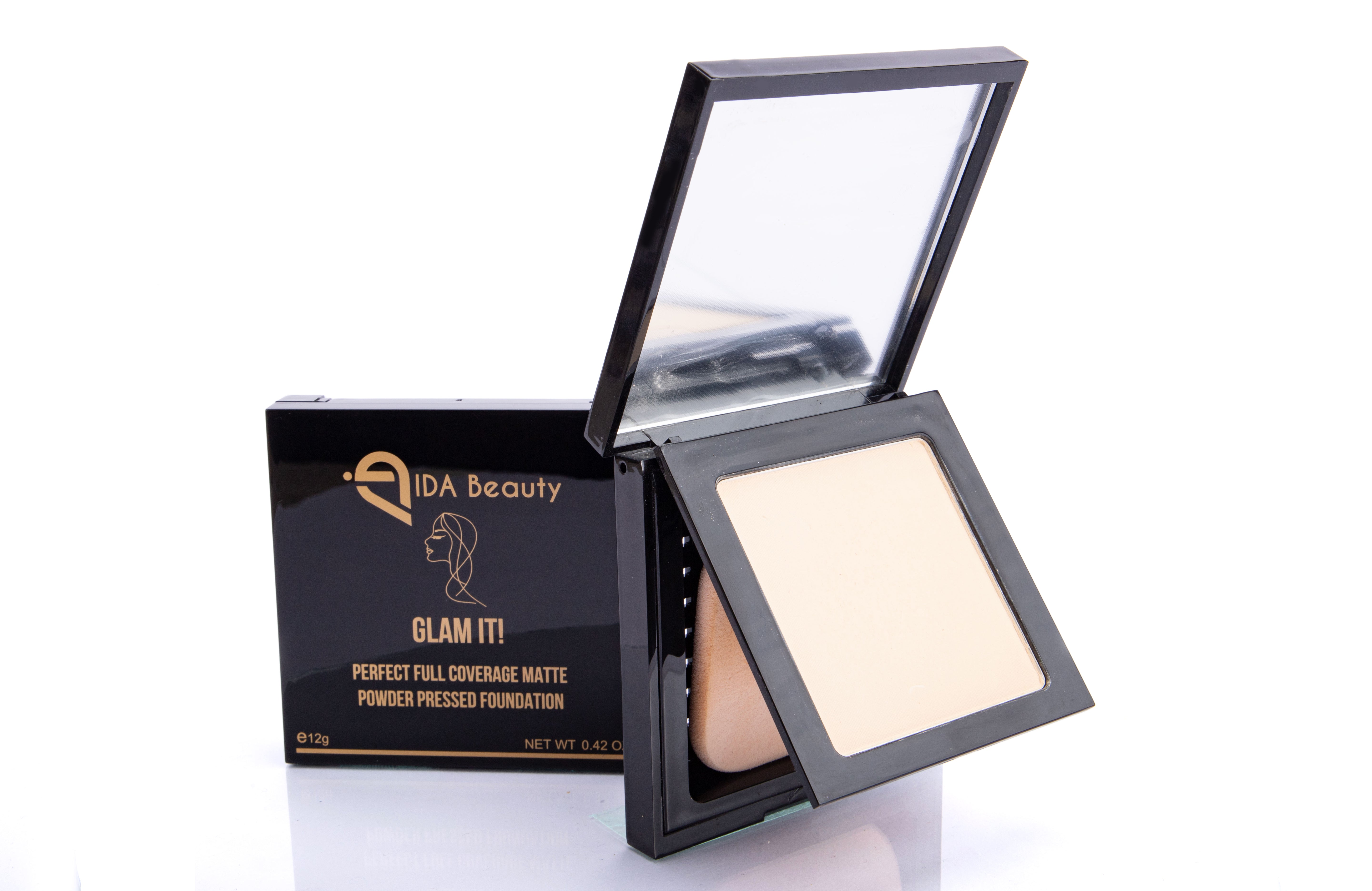 Glam It! Perfect Full Coverage Matte Powder Pressed Foundation. Provides Ultra-Hydration with Caking or Creasing