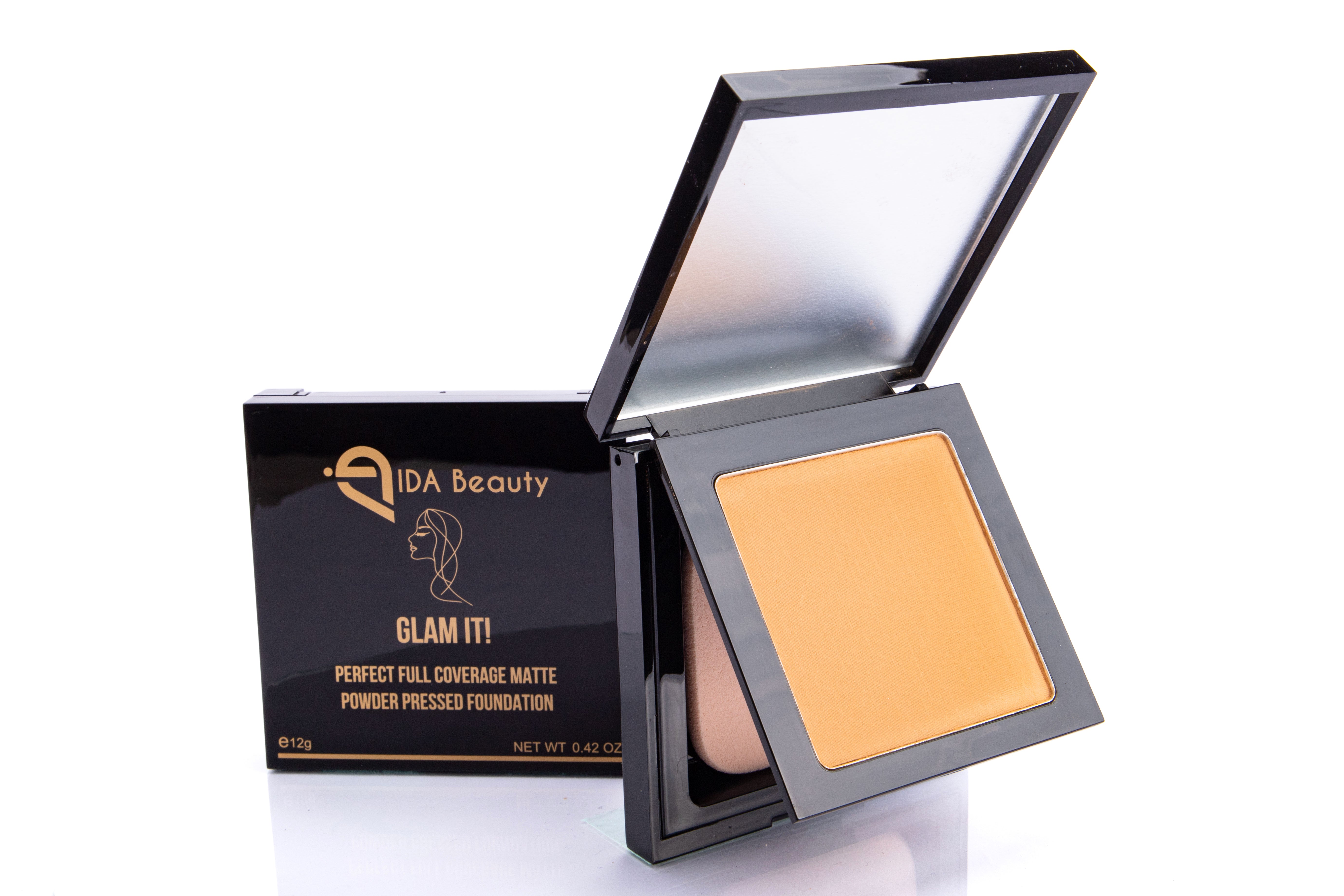 Glam It! Perfect Full Coverage Matte Powder Pressed Foundation. All-in-One Baking, Setting and Fixing Powder