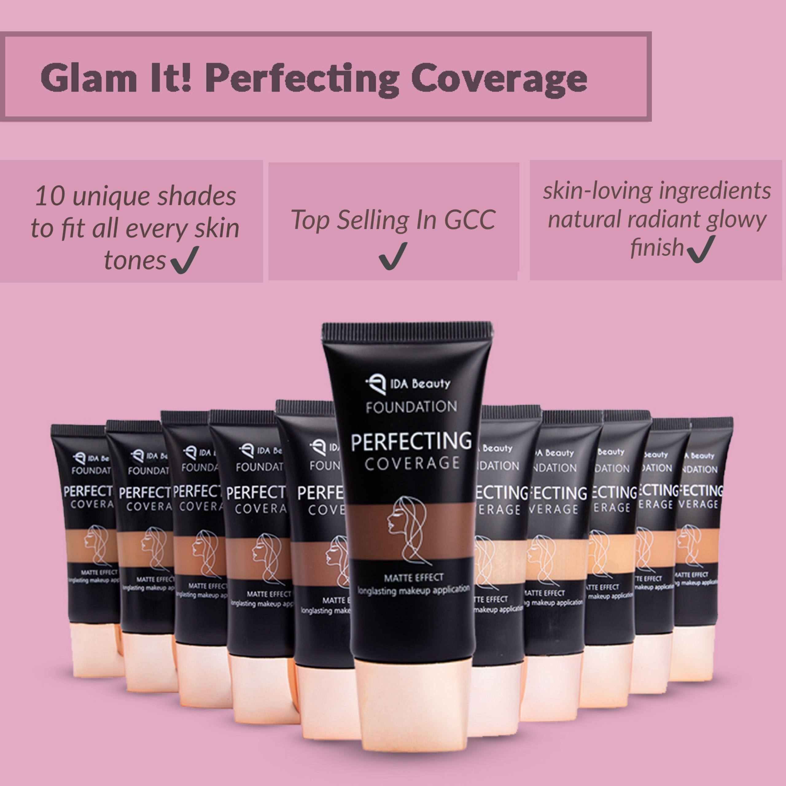 Glam It! Perfecting Coverage Foundation. Keeps Your Face Fresh, Glowing Without Sweat, & Humidity