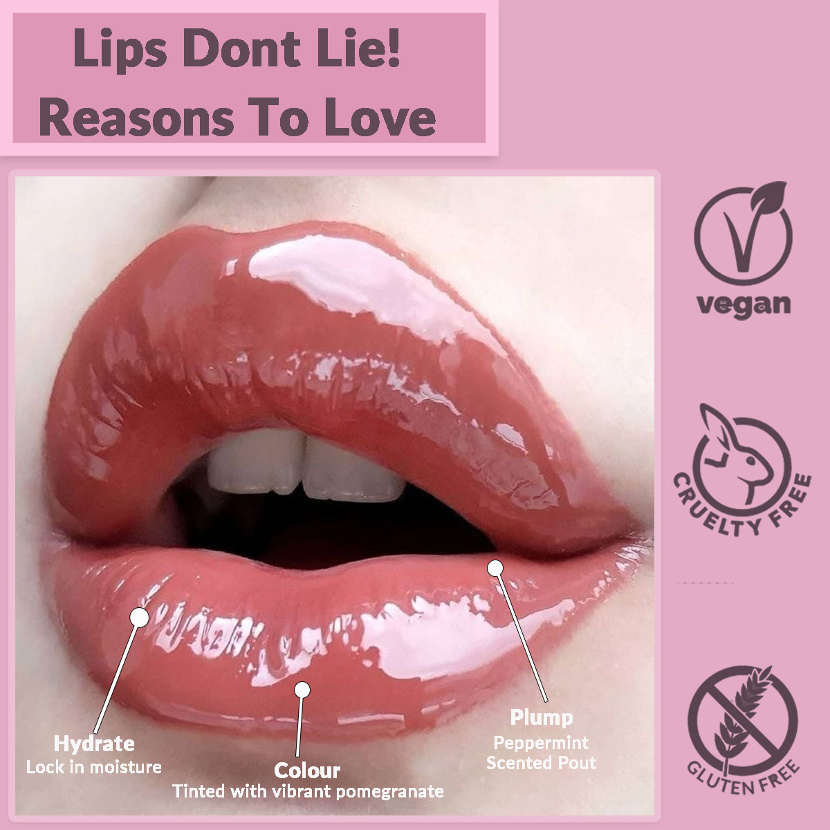 HueKiss Ink Colour Lip Gloss g12. Shea Butter, Coconut Oil, Argan Oil, Vitamin E Infused